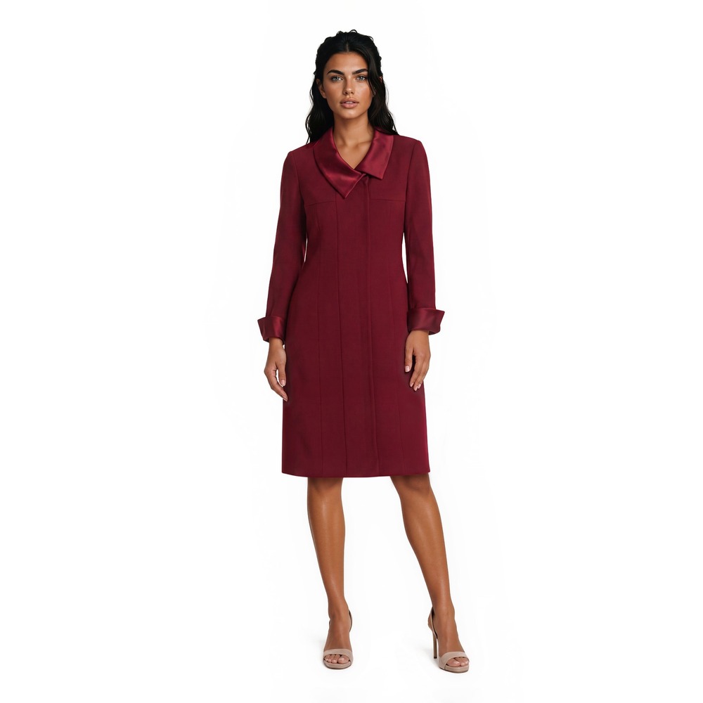 Vintage Louis Feraud 100% Virgin Wool Sheath Dress Women's Size 6 Burgundy